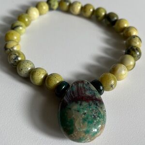 NWT.  African Jade with Chrysocolla Stretch Bracelet.